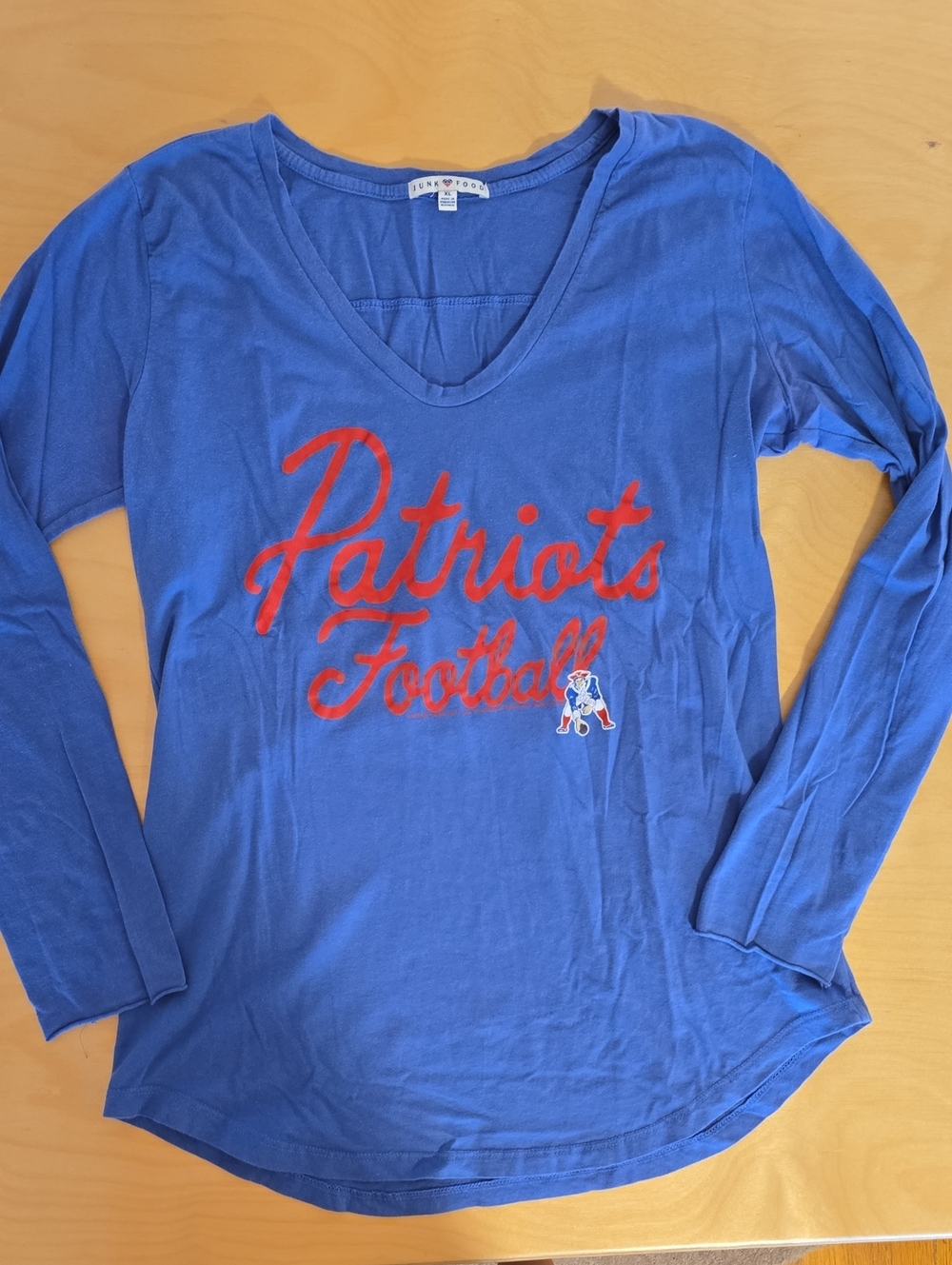 Junk Food Blue V-Neck 'Patriots Football' Long Sleeve Tee
